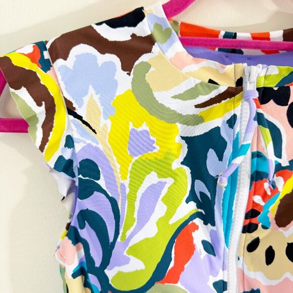 Anne Cole Multicolor Print One Piece Swimsuit Rash Guard Women's Size 6 - Picture 3 of 9